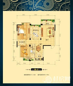 阳光叠彩6#B-1′户型两房两厅一卫 多功能房约110.48㎡