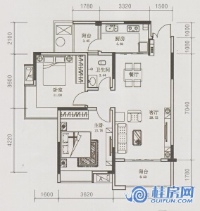 B1户型两房两厅一卫85㎡