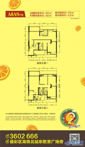 彰泰橘子郡A8A9户型图 建面约60㎡