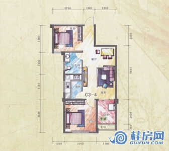 宜和云天C3-4户型 两房两厅一卫68.25㎡