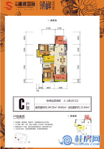三祺澜湖国际12、13#C户型：95㎡2+1房2厅2卫