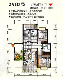 红岭御苑 2# B3户型两房两厅两卫101㎡-102㎡