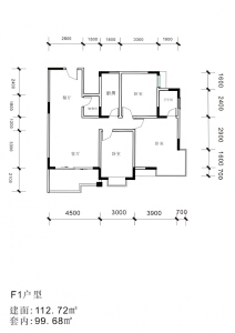 泗洲湾花园?漓江公馆F1户型三房两厅一卫112.72㎡