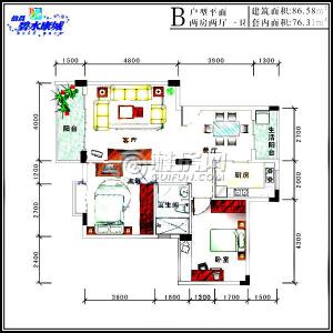 碧水康城12栋B户型两房两厅一卫86.58㎡
