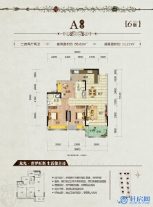 龙光普罗旺斯6期A户型 三房两厅两卫 建面约88.82㎡