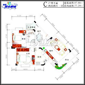 碧水康城11栋C户型两房两厅一卫87.66㎡