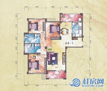 宜和云天A4-1户型 三房两厅两卫129.82㎡