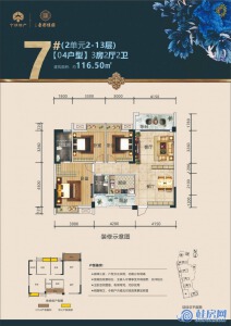 宁铁叠彩佳园7#04户型：116.5㎡