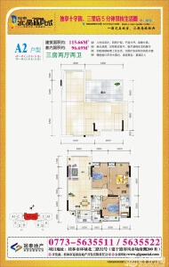冠泰水晶郦城A2户型三房两厅两卫115.66㎡