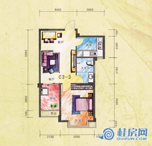 宜和云天13#C3-3户型 一房两厅一卫56.68㎡