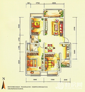 联达·山与城N1户型三房两厅二卫