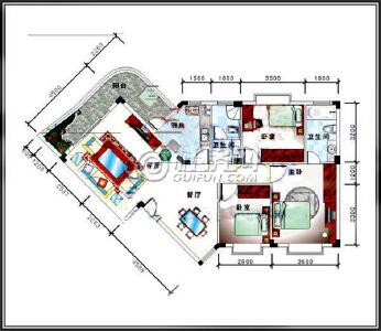 碧水康城1#A户型三房两厅两卫