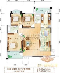 东晖国际公馆G1-1户型三房两厅两卫117.02㎡