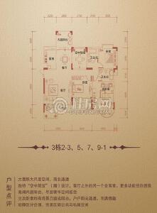 兴进·中央尊馆3栋2-3、5、7、9-1户型三房两厅二卫