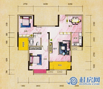 宜和云天12#B户型2房2厅1卫94.24㎡