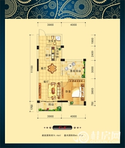 阳光叠彩6#C-4′户型一房两厅一卫约78.46㎡