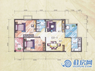 宜和云天C3-1户型 两房两厅一卫87.64㎡