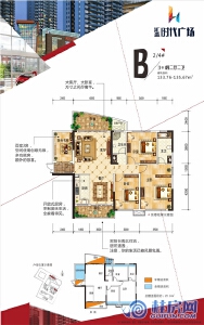 汇金时代广场2/4#B户型135㎡3+1房2厅2卫