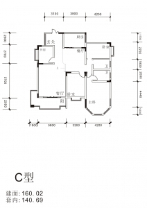 泗洲湾花园?漓江公馆C户型两房两厅两卫160.02㎡