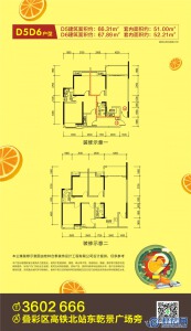 彰泰橘子郡D5D6户型图 建面约66.31㎡