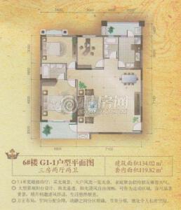 东晖国际公馆G1-1户型三房两厅两卫134.02㎡