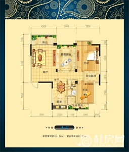 阳光叠彩6#A-2′户型两房两厅一卫 多功能房约109.28㎡