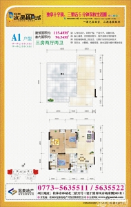 冠泰水晶郦城A1户型三房两厅两卫115.48㎡