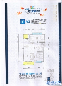碧水康城8#A2户型图113㎡3房2厅2卫