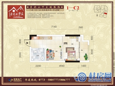 叠彩山华庭1—C2户型图 一房一厅一卫 37.25㎡