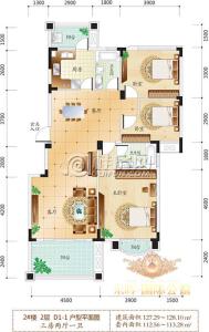 东晖国际公馆D1-1户型三房两厅两卫112.56-113.28㎡
