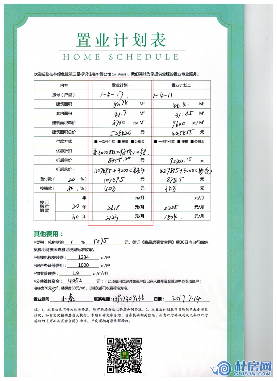 华御公馆1#（1-4-17）置业计划表