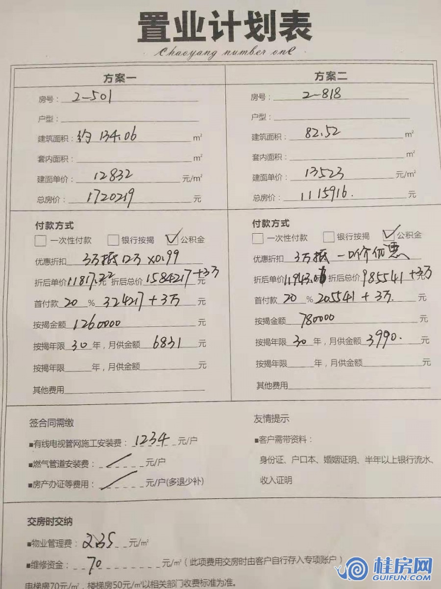 朝阳1号2-501号房置业计划表