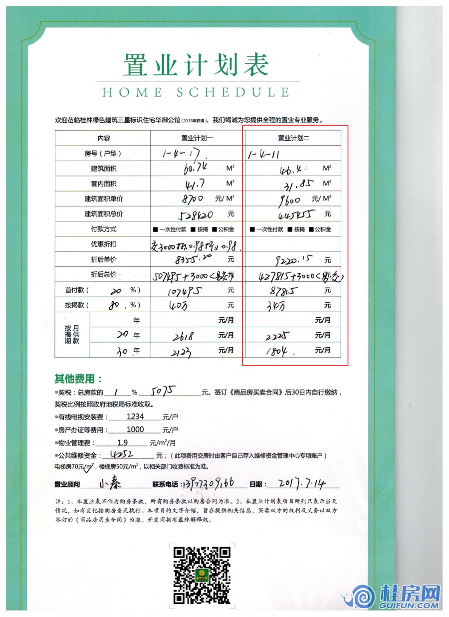 华御公馆1#（1-4-11）置业计划表