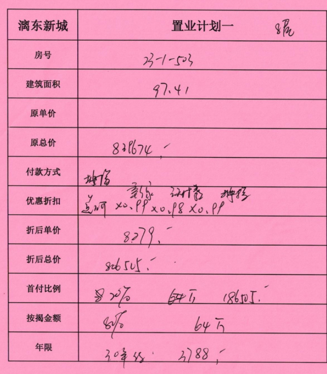 漓东新城23-1-503号房置业计划表
