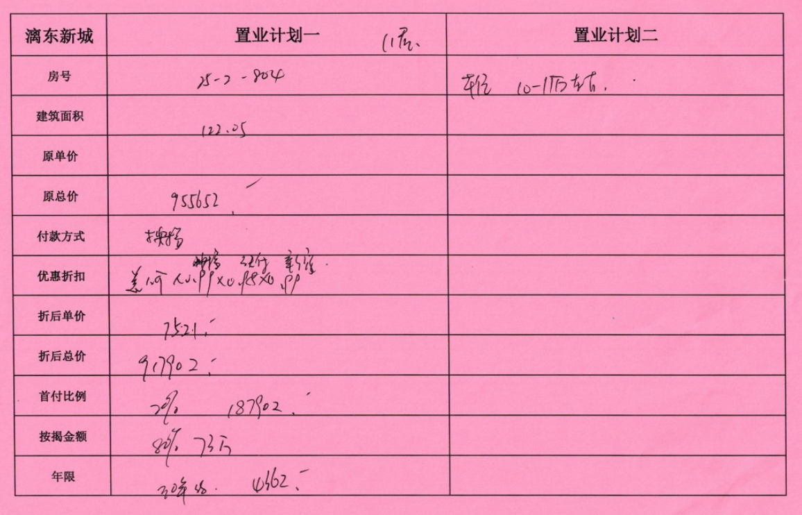 漓东新城25-2-804号房置业计划表