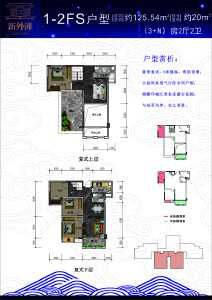 1#-2顶层复式户型：125.54㎡（3+n）房两厅两卫