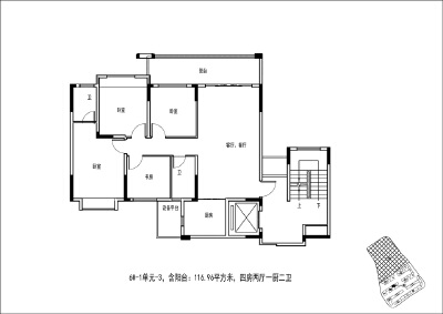 116.96㎡ 四房两厅一厨二卫